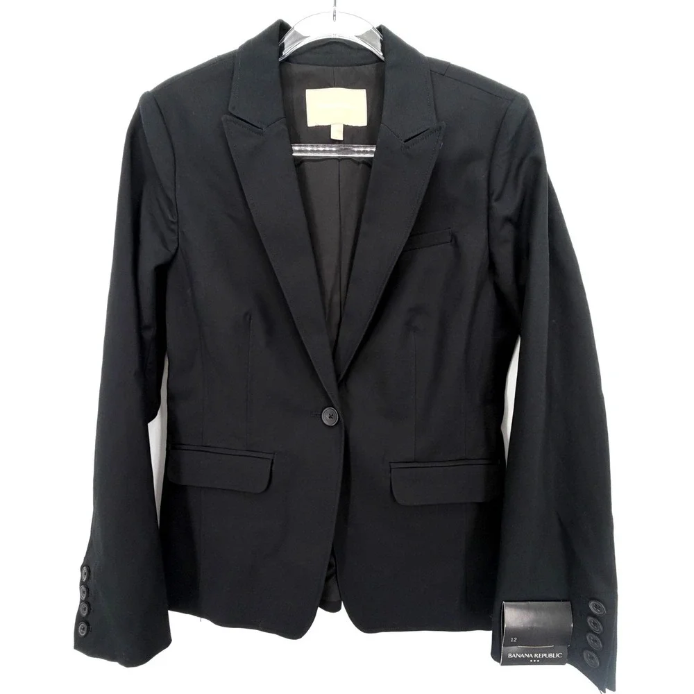 Banana Republic Womens Black One Button Blazer Size 12 Stretch Tailored Jacket
